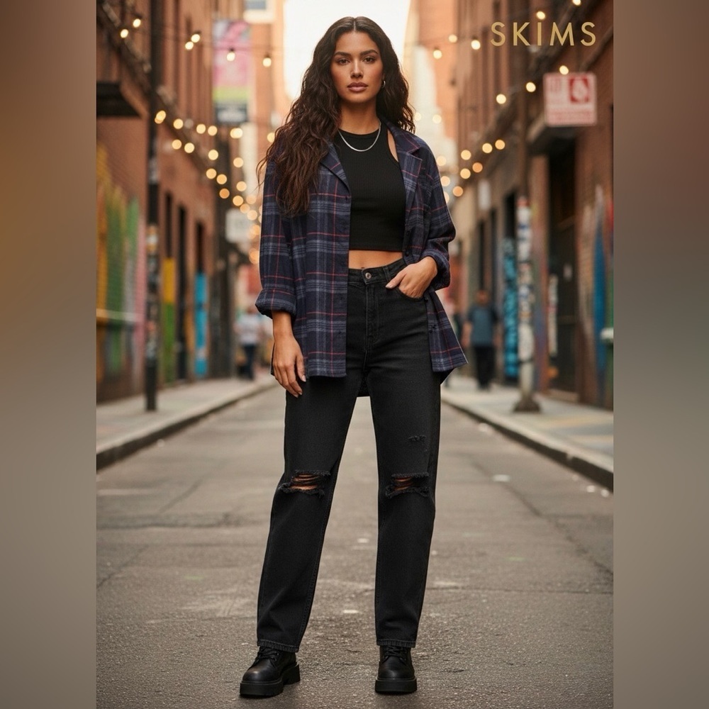 Skims Plaid Checkered Top Sleepwear size M